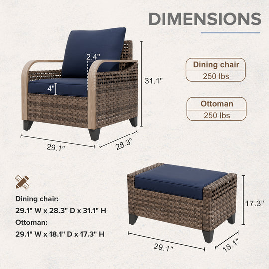 COOS BAY Modern Wicker 4 PCS Set w/Patio Chairs with Ottoman Set