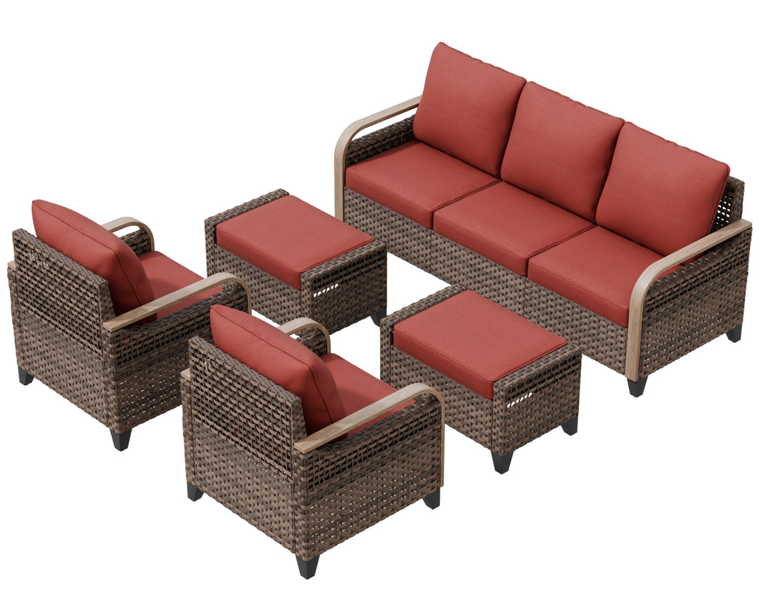COOS BAY Modern 5 PCS Furniture Set w/ Patio Chairs, 3 Seat Couch, and Ottomans