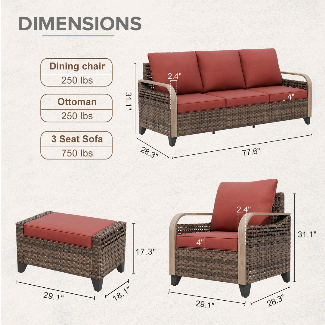 COOS BAY Modern 5 PCS Furniture Set w/ Patio Chairs, 3 Seat Couch, and Ottomans