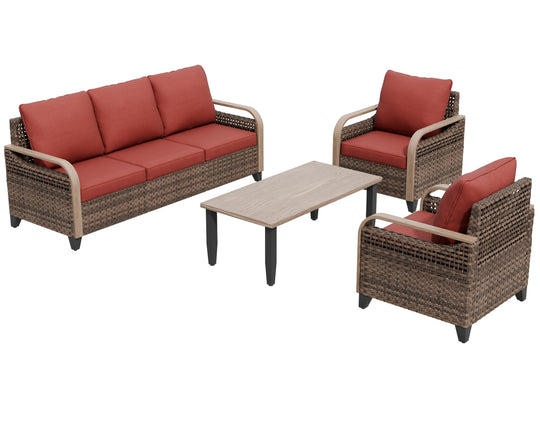 COOS BAY 4 PCS Modern Wicker Set with Patio Chairs, 3 Seat Couch, and Side Table