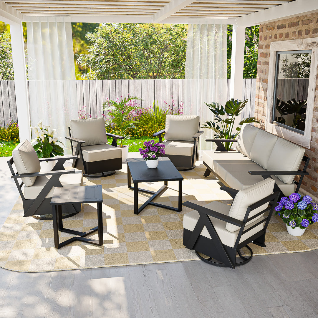 COOS BAY Iron Luxe Modern Outdoor 7 Piece Patio Furniture Set