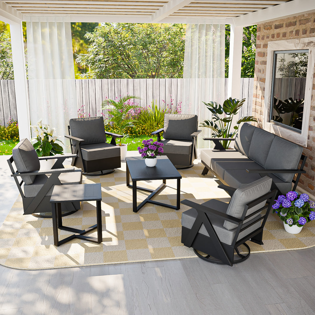 COOS BAY Iron Luxe Modern Outdoor 7 Piece Patio Furniture Set