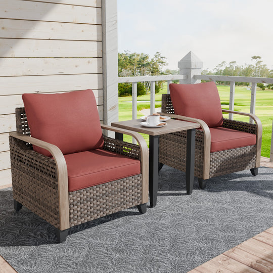 COOS BAY Modern Outdoor 3 PCS Furniture Set w/Patio Chairs & Side Table