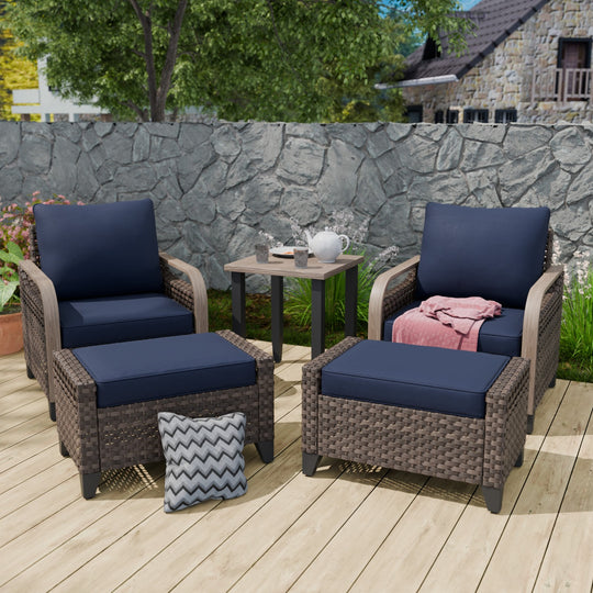 COOS BAY Modern 5 PCS Outdoor Furniture Set w/Patio Chairs, Ottoman & Side Table