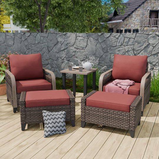 COOS BAY Modern 5 PCS Outdoor Furniture Set w/Patio Chairs, Ottoman & Side Table