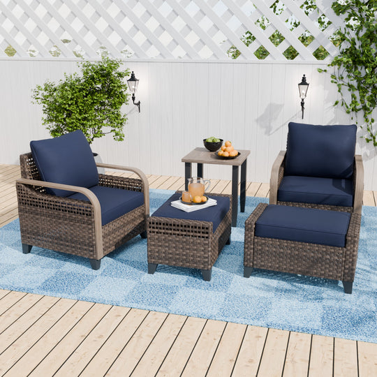 COOS BAY Modern 5 PCS Outdoor Furniture Set w/Patio Chairs, Ottoman & Side Table