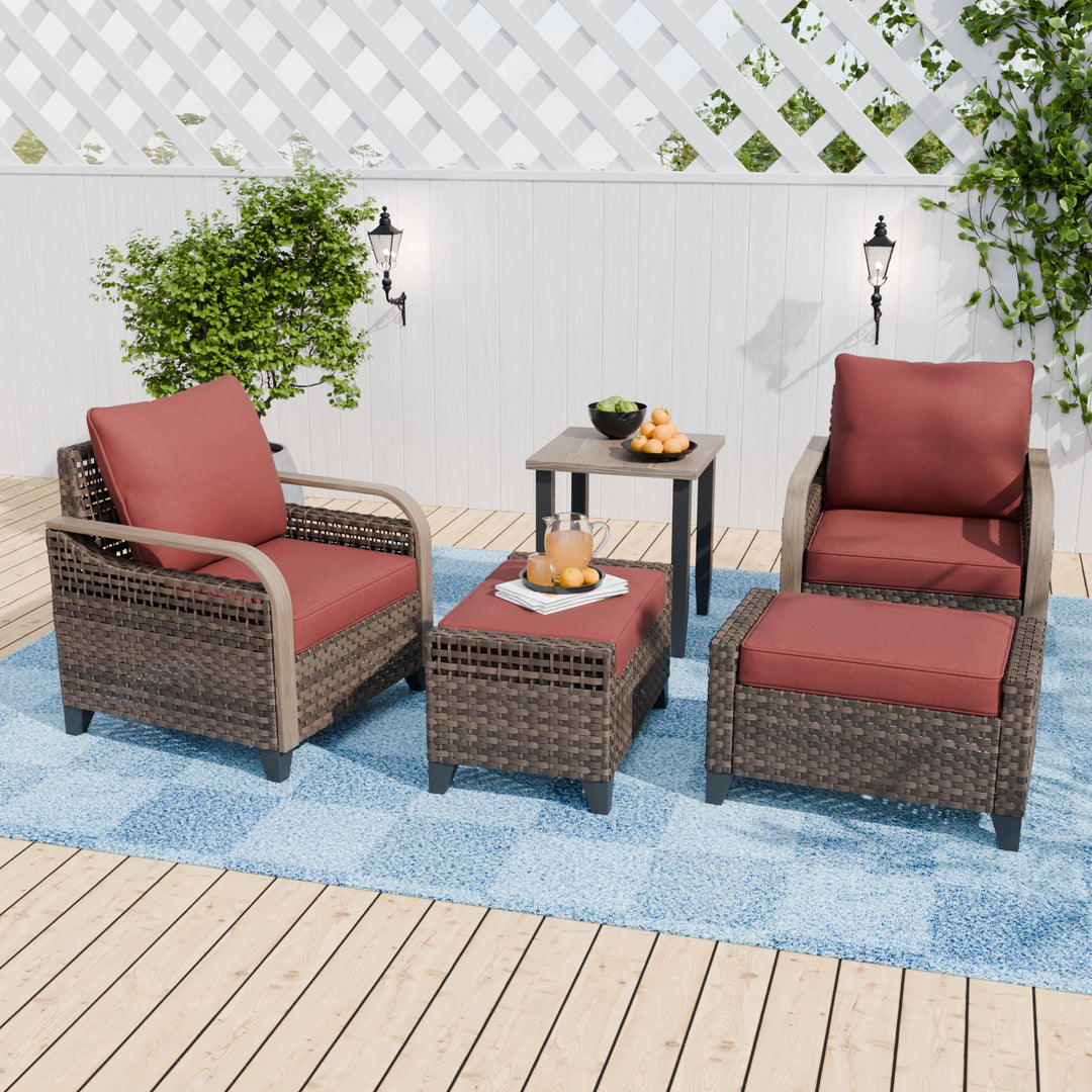 COOS BAY Modern 5 PCS Outdoor Furniture Set w/Patio Chairs, Ottoman & Side Table