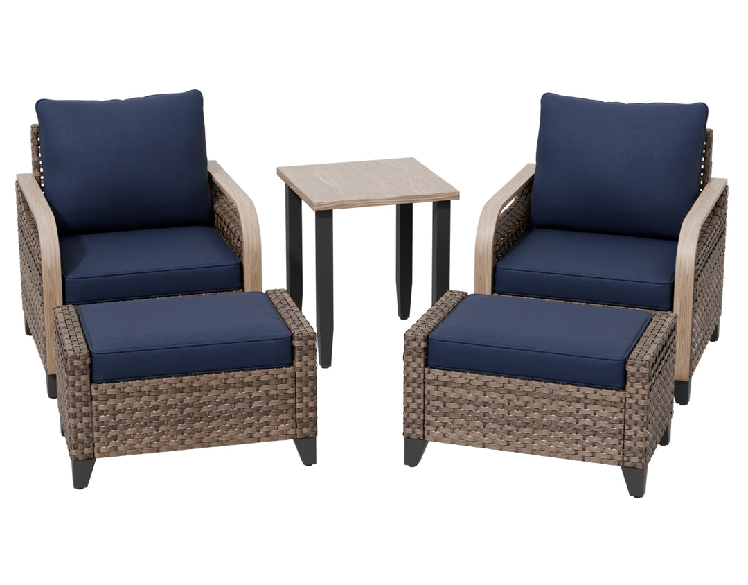 COOS BAY Modern 5 PCS Outdoor Furniture Set w/Patio Chairs, Ottoman & Side Table
