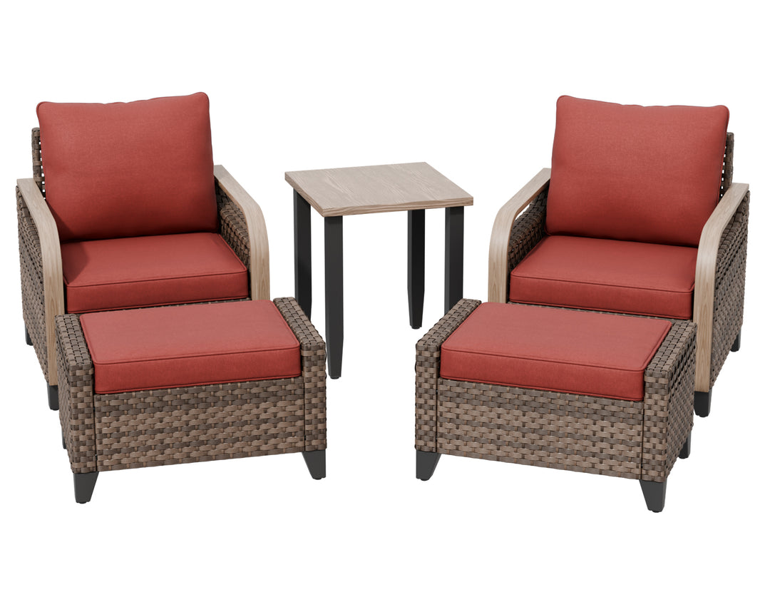 COOS BAY Modern 5 PCS Outdoor Furniture Set w/Patio Chairs, Ottoman & Side Table