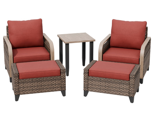 COOS BAY Modern 5 PCS Outdoor Furniture Set w/Patio Chairs, Ottoman & Side Table