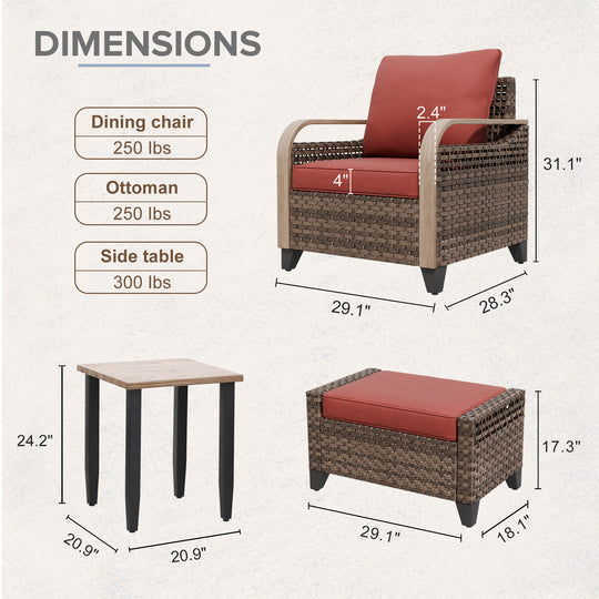 COOS BAY Modern 5 PCS Outdoor Furniture Set w/Patio Chairs, Ottoman & Side Table