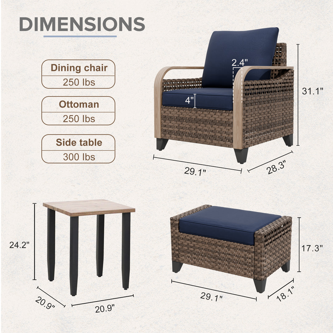COOS BAY Modern 5 PCS Outdoor Furniture Set w/Patio Chairs, Ottoman & Side Table