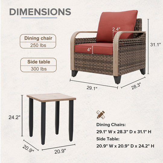 COOS BAY Modern Outdoor 3 PCS Furniture Set w/Patio Chairs & Side Table