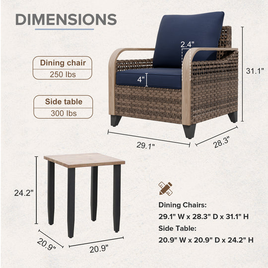 COOS BAY Modern Outdoor 3 PCS Furniture Set w/Patio Chairs & Side Table