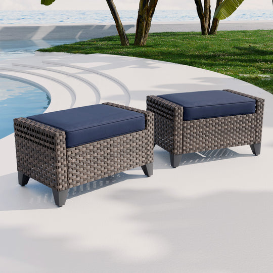 COOS BAY 2 PCS Wicker Outdoor Ottoman