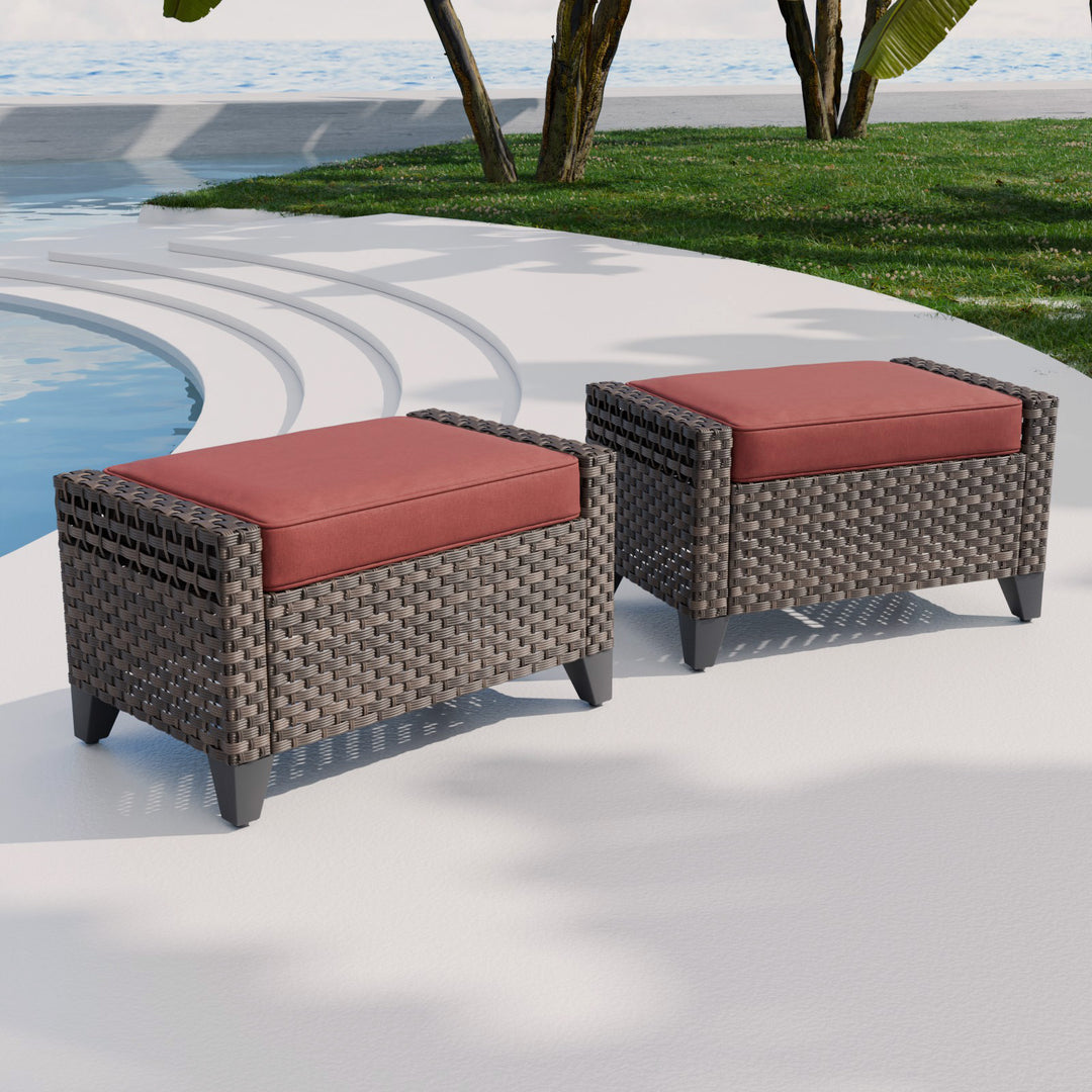 COOS BAY 2 PCS Wicker Outdoor Ottoman