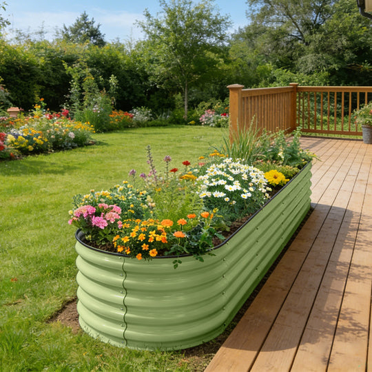 COOS BAY 17" Tall Elevated Raised Garden Bed, Pearl White/ Olive Green