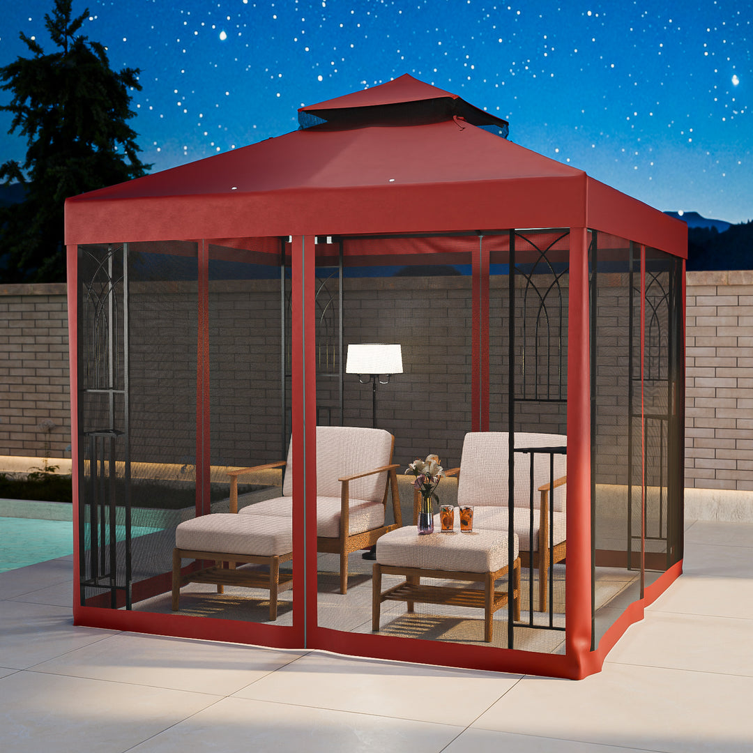 COOS BAY 8x8 Outdoor Patio Gazebo with Netting and Corner Shelves