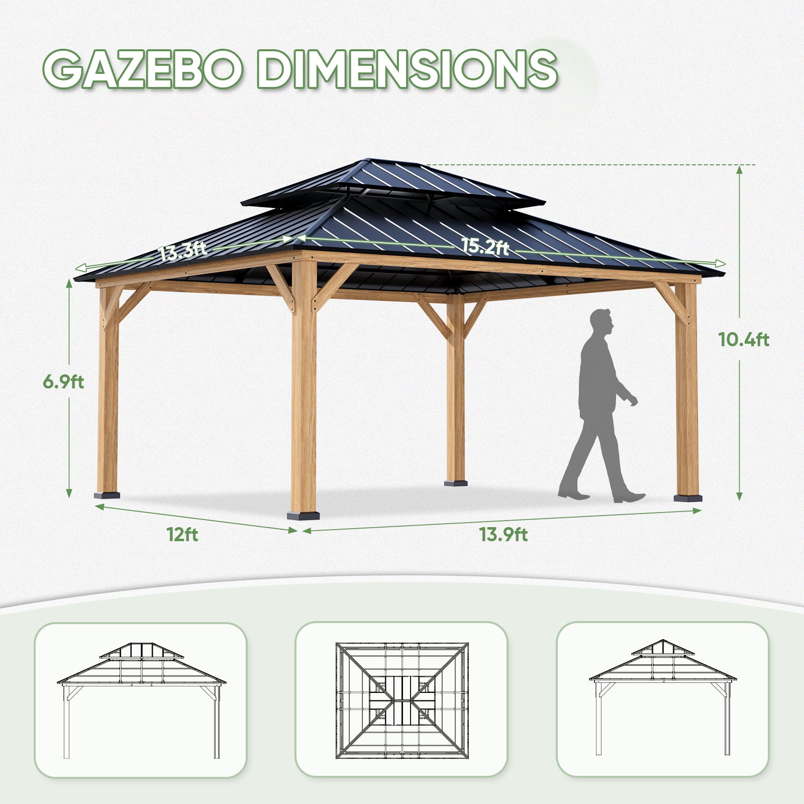コパページ COOS BAY 13x15 Hardtop Gazebo with Cedar Wood Frame – COOS BAY