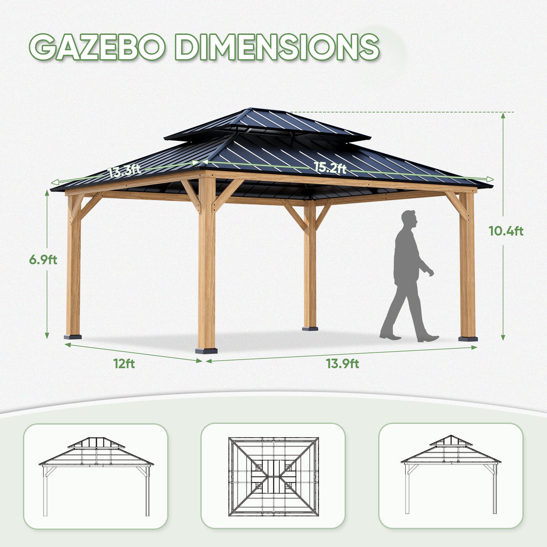 COOS BAY 13x15 Hardtop Gazebo with Cedar Wood Frame