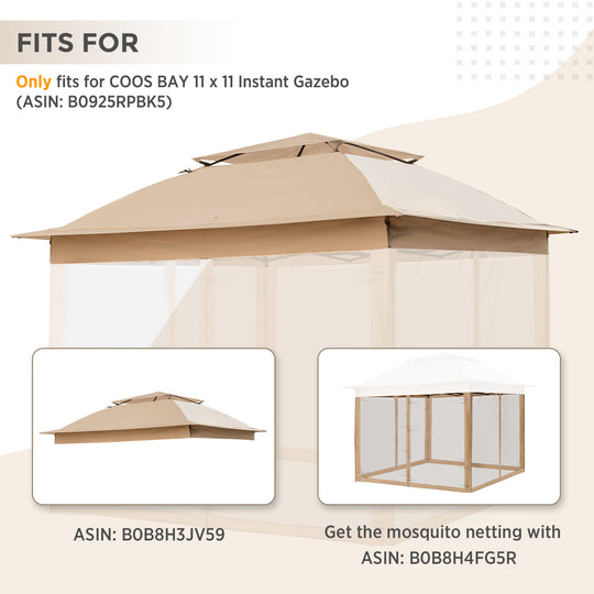 COOS BAY 11x11 Replacement Gazebo Top with Air Vent Sunshade Polyester Top Cover Only