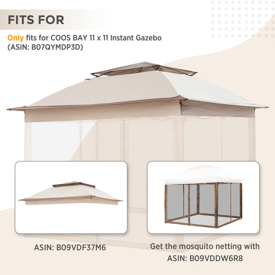 COOS BAY 11x11 Replacement Gazebo Top with Air Vent Sunshade Polyester Top Cover Only