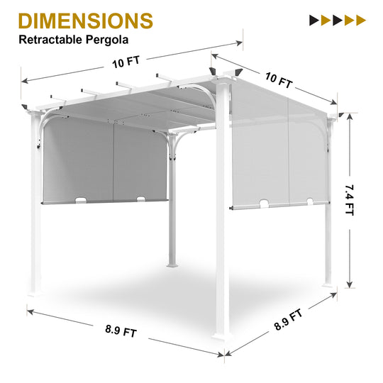 COOS BAY Outdoor Pergola 10x10 with Retractable Textilene Canopy