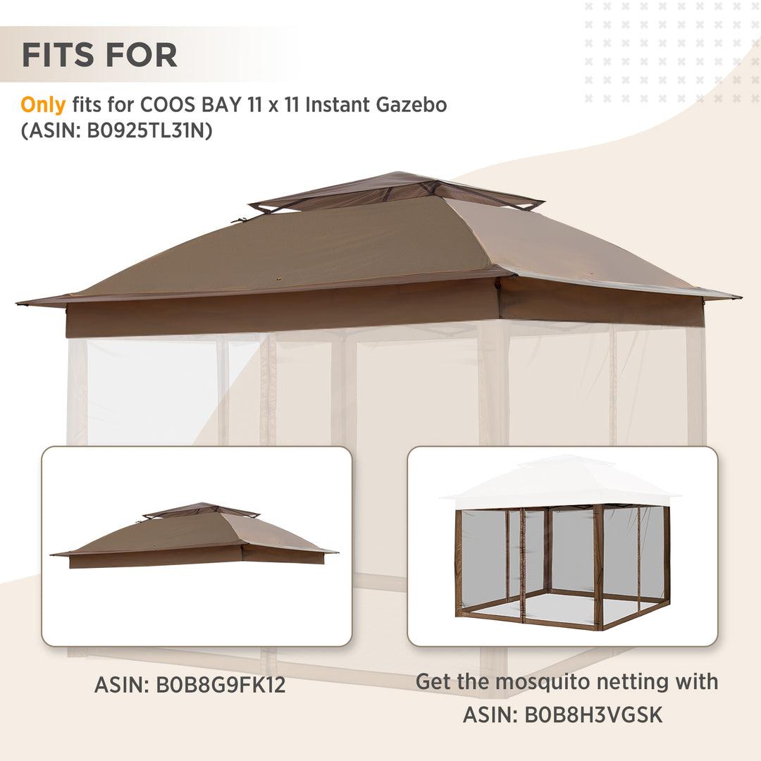 COOS BAY 11x11 Replacement Gazebo Top with Air Vent Sunshade Polyester Top Cover Only