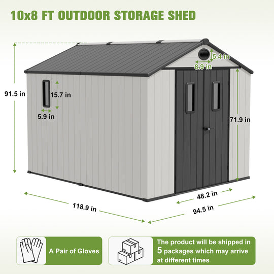 COOS BAY 8x6/8x8/5x3/6x4 Outdoor Storage Shed with Floor, Lockable Doors