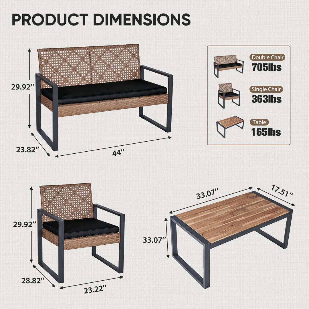 COOS BAY Haven Lounge 4 Piece Rattan Patio Furniture Set