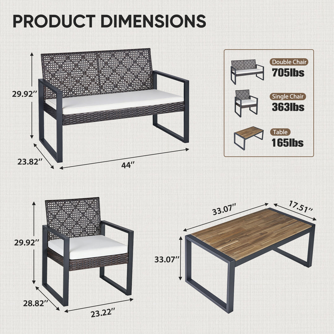 COOS BAY Haven Lounge 4 Piece Rattan Patio Furniture Set