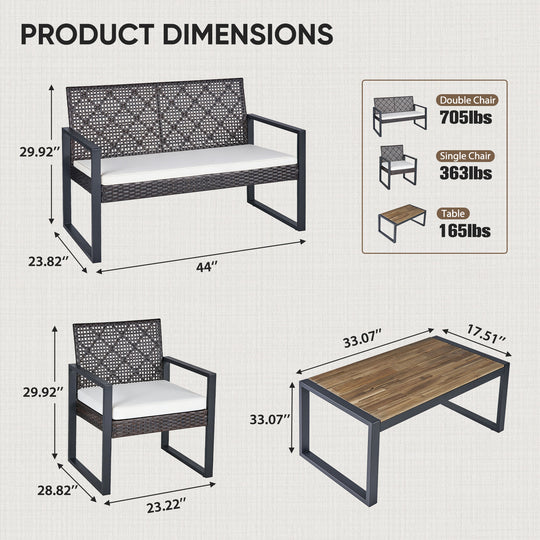 COOS BAY Haven Lounge 4 Piece Rattan Patio Furniture Set