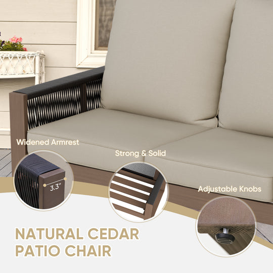 COOS BAY Natural Cedar 5 PCS Furniture Set w/Sofa 2 Patio Chairs and 2 Ottomans