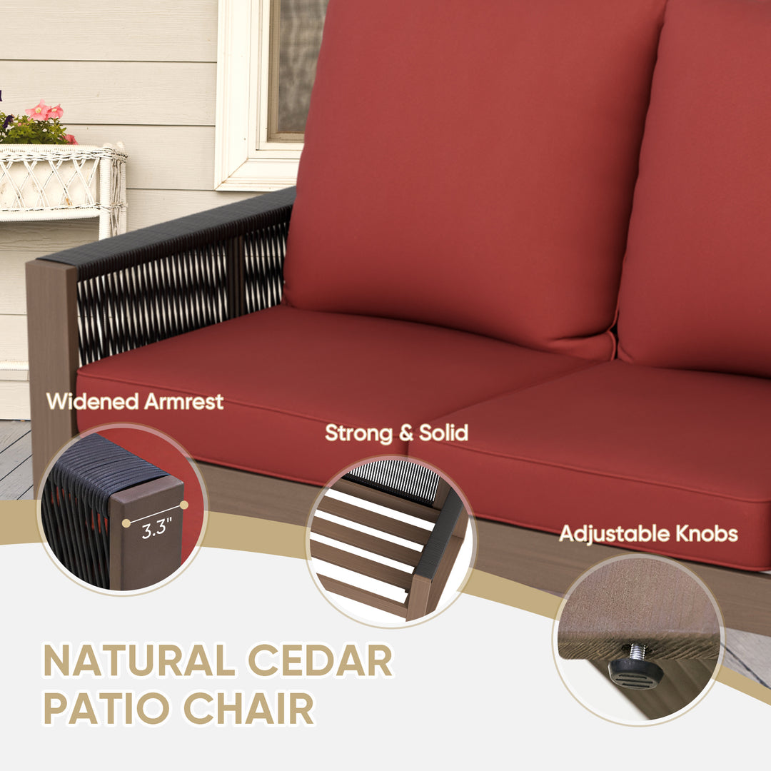 COOS BAY Natural Cedar 5 PCS Furniture Set w/Sofa 2 Patio Chairs and 2 Ottomans