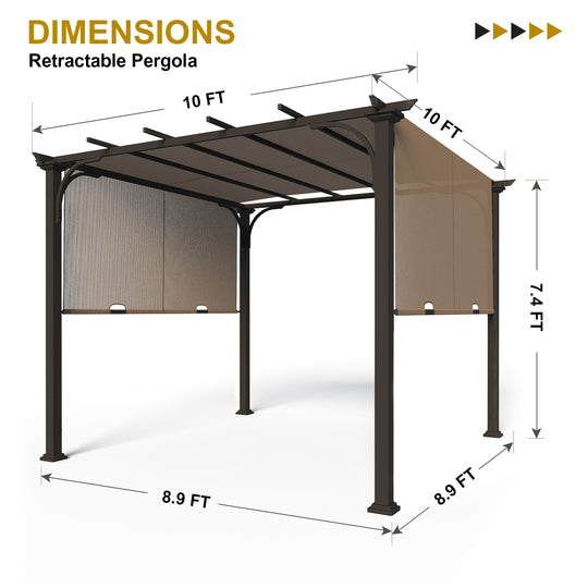 COOS BAY Outdoor Pergola 10x10 with Retractable Textilene Canopy