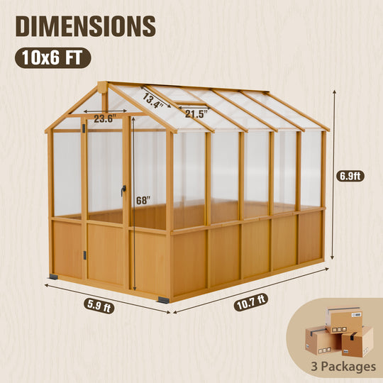 COOS BAY 6x8ft/6x10ft/6x12ft Cedar Wood Greenhouse with Roof Vents