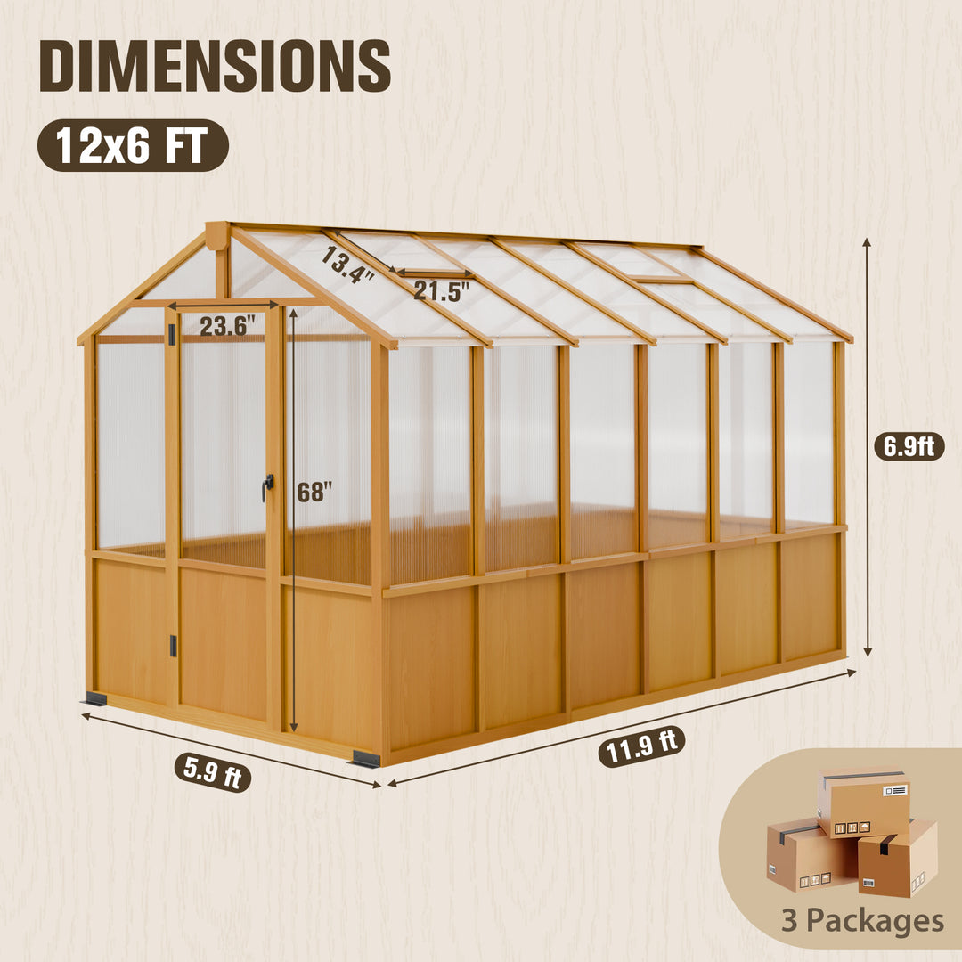 COOS BAY 6x8ft/6x10ft/6x12ft Cedar Wood Greenhouse with Roof Vents