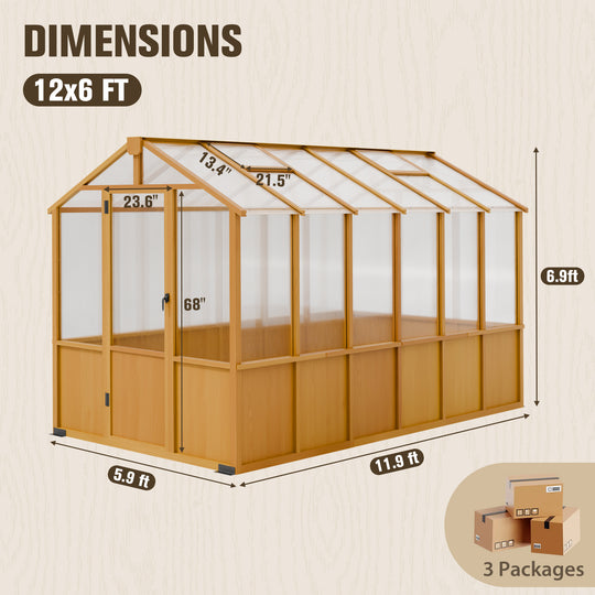 COOS BAY 6x8ft/6x10ft/6x12ft Cedar Wood Greenhouse with Roof Vents