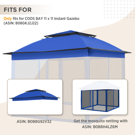 COOS BAY 11x11 Replacement Gazebo Top with Air Vent Sunshade Polyester Top Cover Only