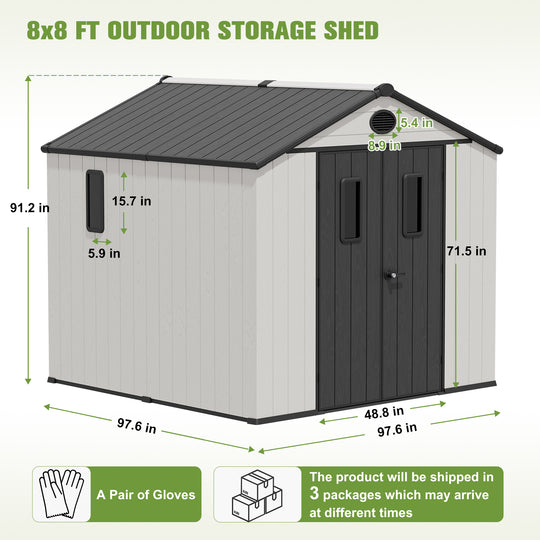 COOS BAY 8x6/8x8 Resin Outdoor Storage Shed, Garden Shed with Lockable Double Doors
