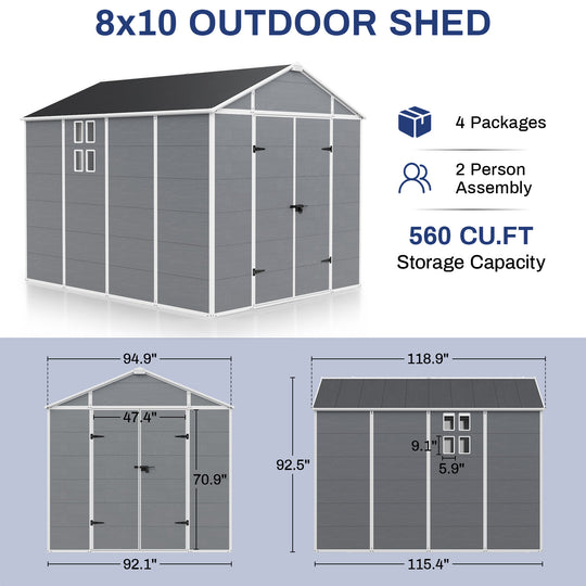 COOS BAY 5x3/6x4/8x6/8x8/8x10 Outdoor Storage Shed