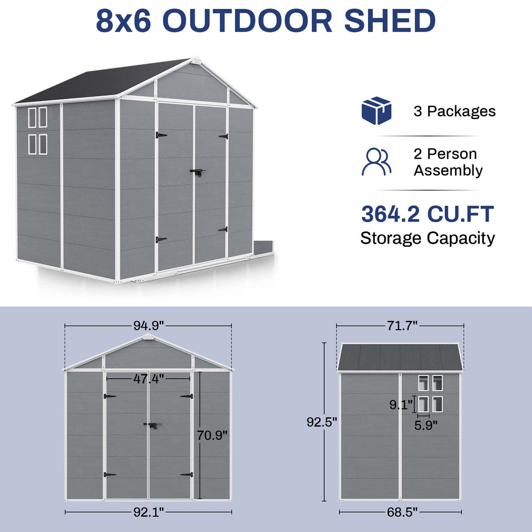 COOS BAY 5x3/6x4/8x6/8x8 Outdoor Storage Shed