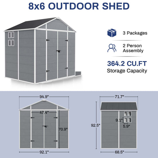 COOS BAY 5x3/6x4/8x6/8x8 Outdoor Storage Shed