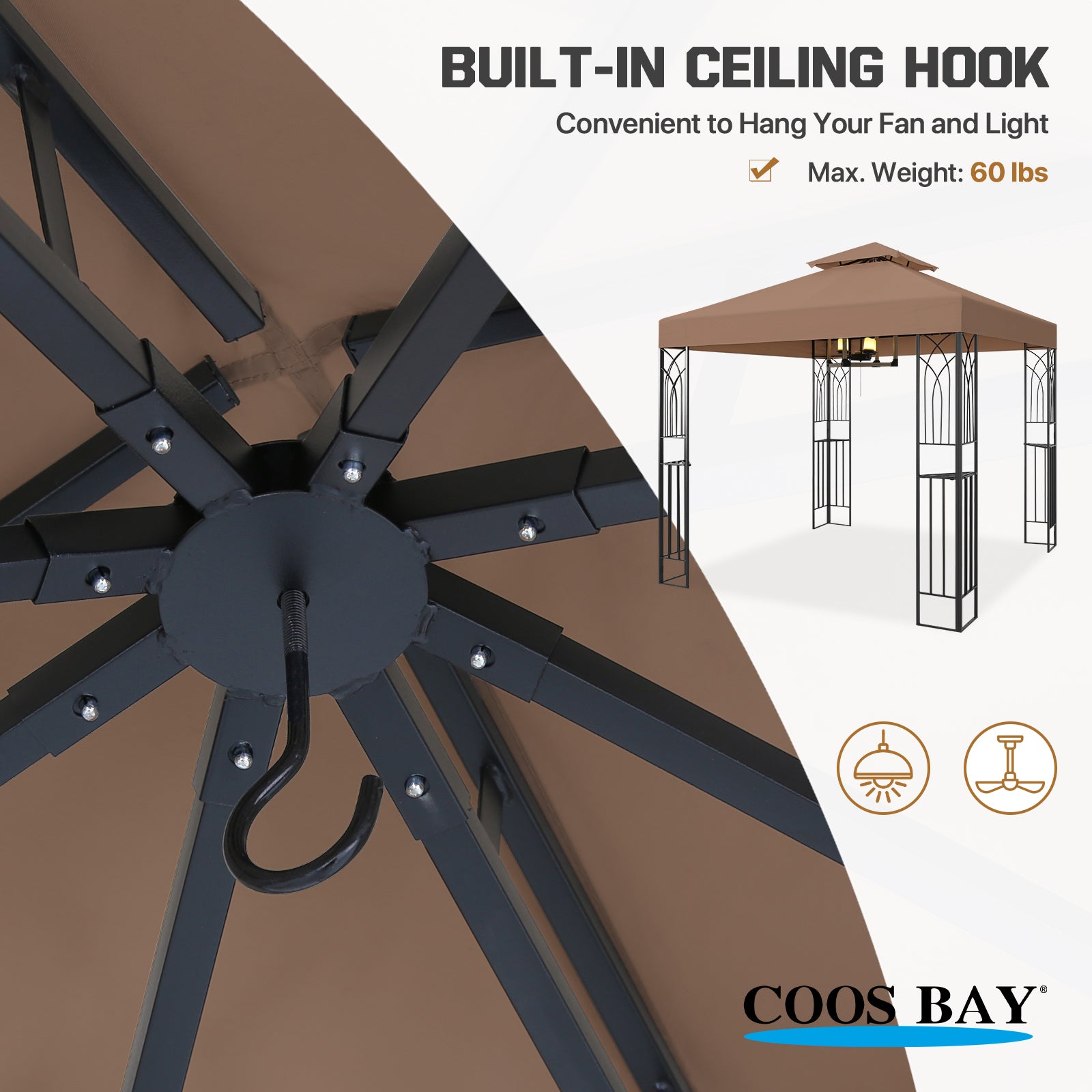 BORDERS at BALCONY - C oco AOXUN 12-ft x 10-ft Gazebo Rectangle Gray Metal Steel Roof