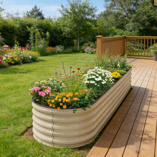 COOS BAY 17" Tall Elevated Raised Garden Bed, Pearl White/ Olive Green