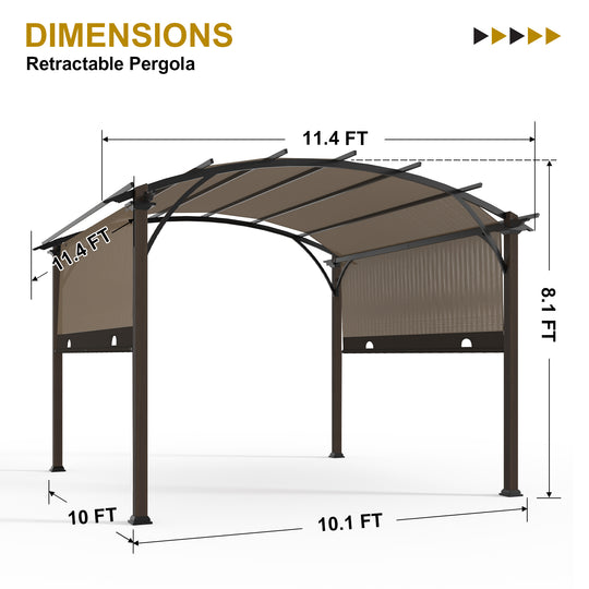 COOS BAY Outdoor Patio Pergola 11.4x11.4 ft with Retractable Textilene Canopy Top