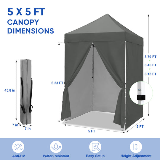 COOS BAY 5x5 Pop-up Instant Outdoor Canopy with 4 Side Wall Panels, Carry Bag