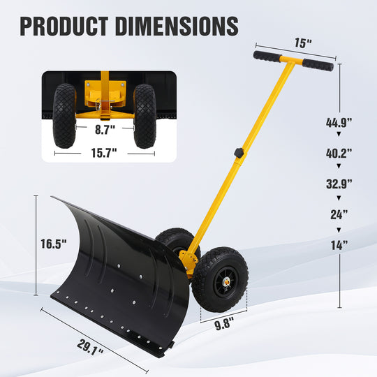 COOS BAY Wheeled Snow Shovel Single/Double Rod Snow Pusher with Adjustable Angle