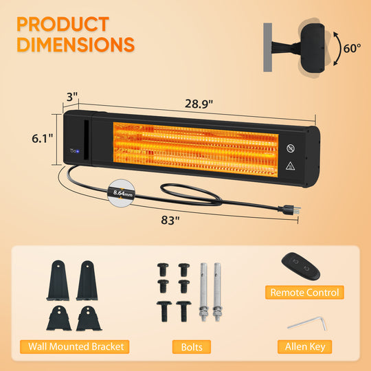 COOS BAY 1500W Wall-Mounted Infrared Patio Heater