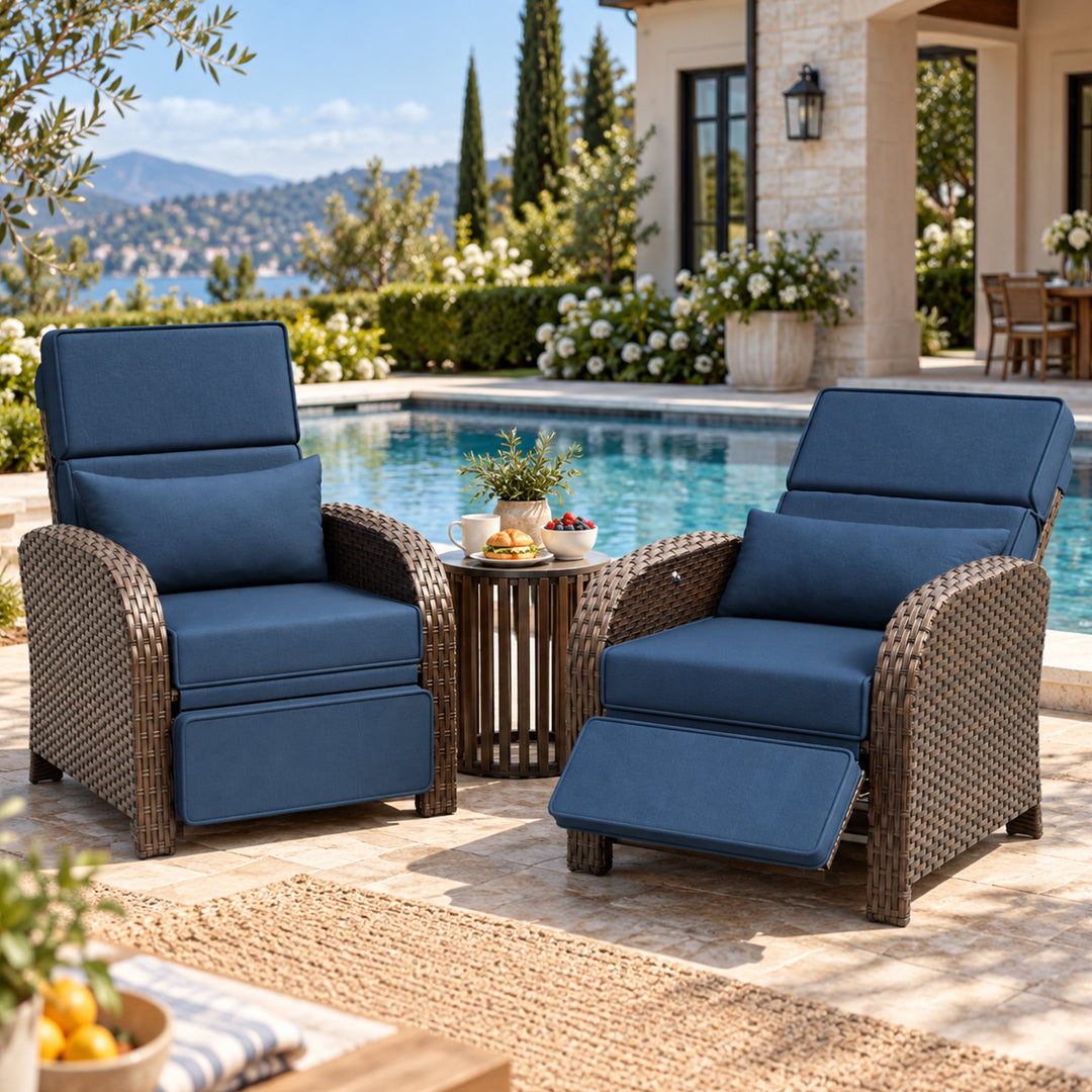 Outdoor Recliner Chair, Wicker Reclining Patio Chair